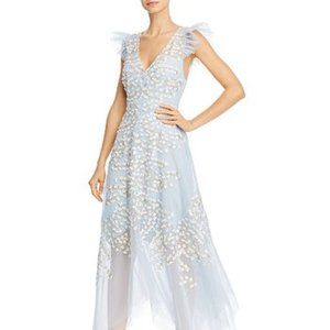 BCBGMAXAZRIA Embroidered Asymmetric Evening Dress Light Blue 8 NWT